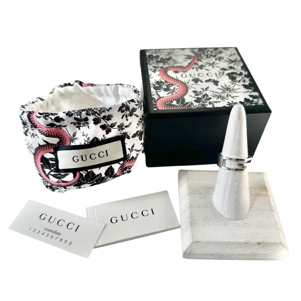 #43 Auth GUCCI 925 Silver Retro G Ring GORGEOUS! With Gucci Box & Dust Bag 7 - Picture 9 of 10